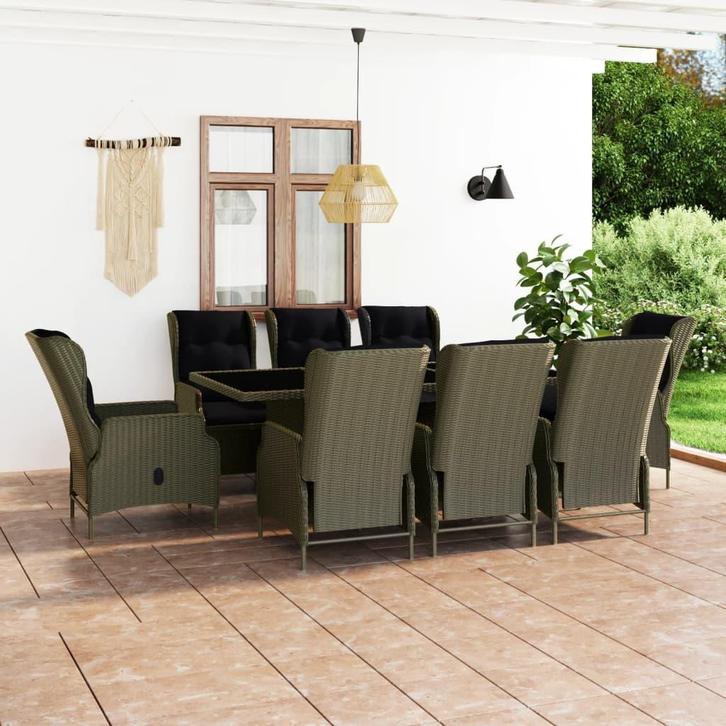 vidaXL 9-delige Tuinset met kussens poly rattan bruin, Tuin en Terras, Tuinsets en Loungesets, Tuinset, Nieuw, 8 zitplaatsen, Rotan
