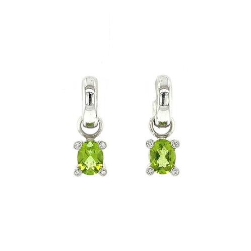 Witgouden oorhangers met peridoot en diamant 14 krt, Sieraden, Tassen en Uiterlijk, Oorbellen, Zo goed als nieuw, Goud, Verzenden