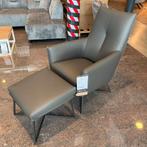 Fauteuil + hocker Dono - Leder Antraciet - Pronto Wonen, Ophalen of Verzenden, Nieuw, Leer