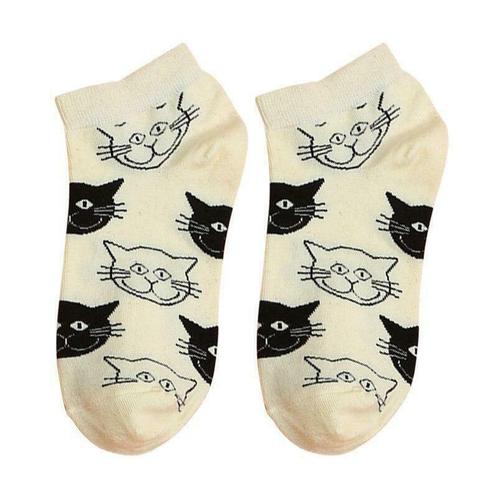 Katten sneakersokken | Wit met zwarte kattenkoppen, Kleding | Dames, Sokken en Kousen, Wit, Nieuw, Overige maten, Sokken en Kniesokken
