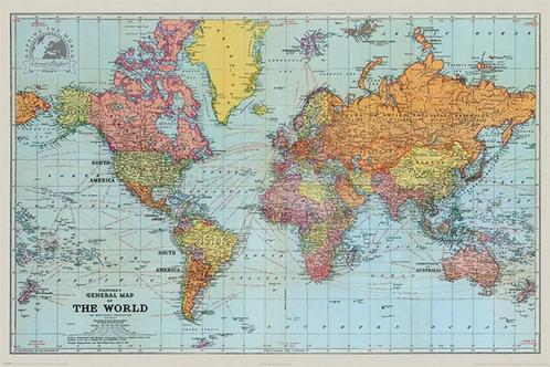 Poster Stanfords General Map of the World Colour 91,5x61cm, Verzamelen, Posters, Nieuw, A1 t/m A3, Verzenden