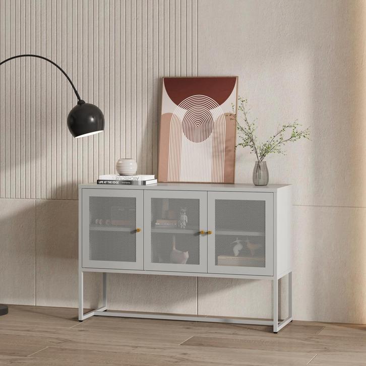 Commode Sund dressoir metaal 120x40x80 cm grijs [en.casa], Huis en Inrichting, Kasten | Dressoirs, Verzenden