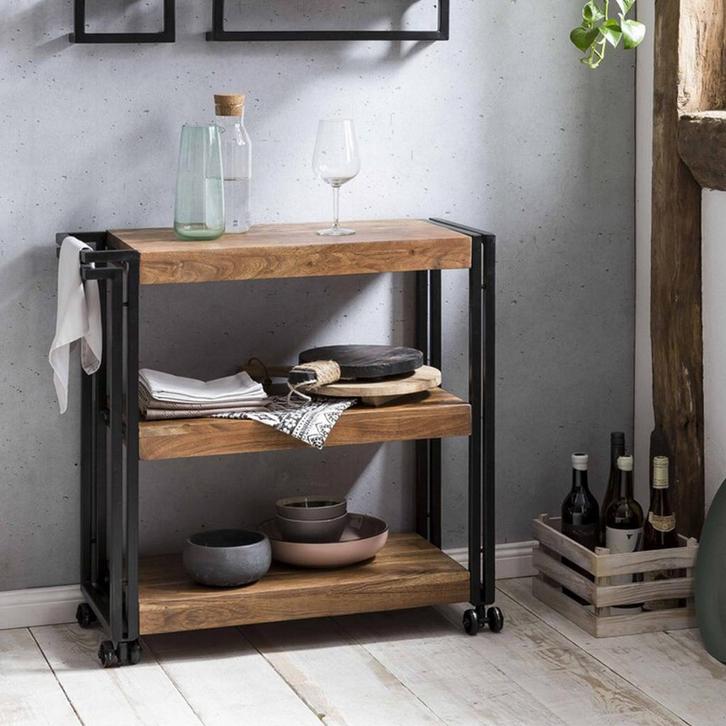 *WOONWINKEL* Industriele Open Kast Op Wielen, Huis en Inrichting, Keuken | Keukenelementen, Bruin, Nieuw, Verzenden