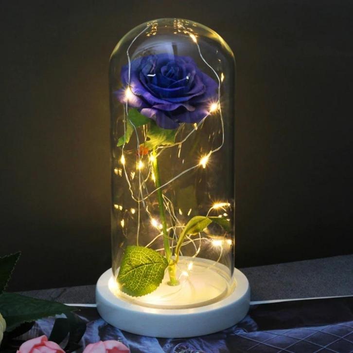 Kunst Roos in Glazen Stolp met Verlichting - Zijden Rozen, Huis en Inrichting, Woonaccessoires | Kunstplanten en Kunstbloemen
