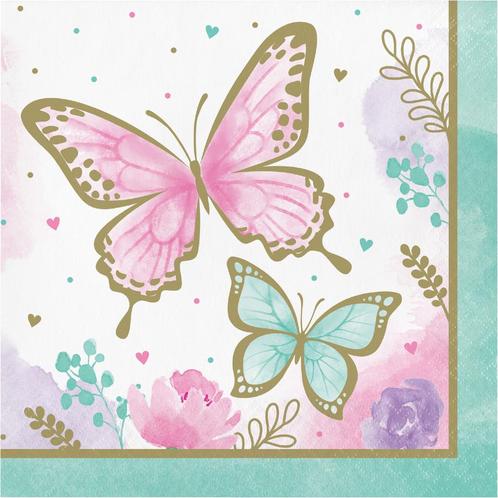 Vlinder Servetten 16,5cm 16st, Hobby en Vrije tijd, Feestartikelen, Nieuw, Verzenden