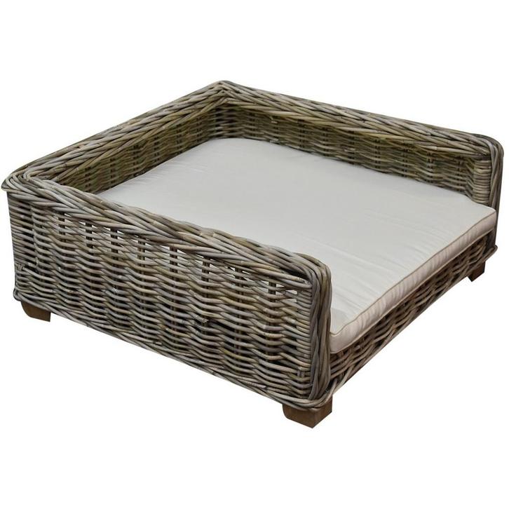 Blacky rotan hondenmand met kussen 80x80xH35 cm - olefin, Tuin en Terras, Tuinmeubel-accessoires, Nieuw, Ophalen of Verzenden