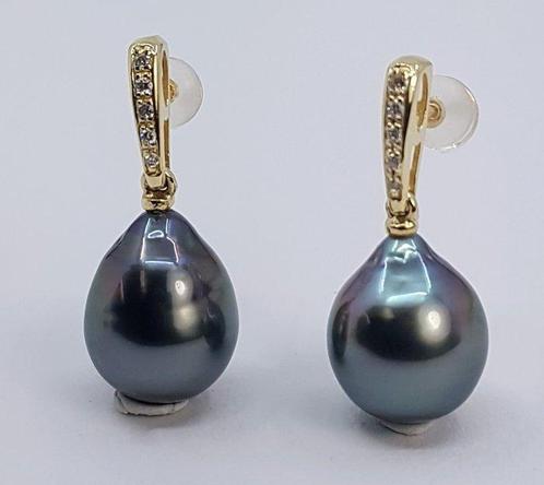 Oorbellen - 14 karaat Geel goud - 0.08ct. tw. - 10x11mm, Sieraden, Tassen en Uiterlijk, Oorbellen