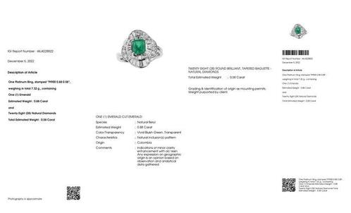 Ring Platina - 1.46ct. tw. Smaragd - Diamant - COLOBIA, Sieraden, Tassen en Uiterlijk, Ringen