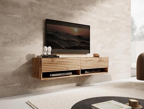 Meubella TV-Meubel Wave Eiken 140cm hangend zwevend, Huis en Inrichting, Kasten | Televisiemeubels, 25 tot 50 cm, Nieuw, Overige materialen