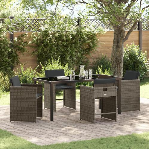 vidaXL 5-delige tuinset met kussens in grijs poly rattan, Tuin en Terras, Tuinsets en Loungesets, Tuinset, Nieuw, Rotan, Verzenden
