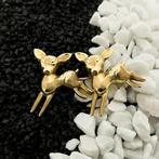 Gouden broche met herten (vintage broche, hertjes), Sieraden, Tassen en Uiterlijk, Broches, Ophalen of Verzenden, Gebruikt, Overige kleuren