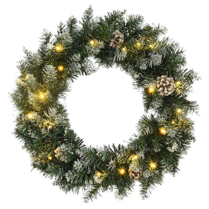 vidaXL Kerstkrans met LED-lampjes 60 cm PVC groen, Diversen, Kerst, Nieuw, Verzenden