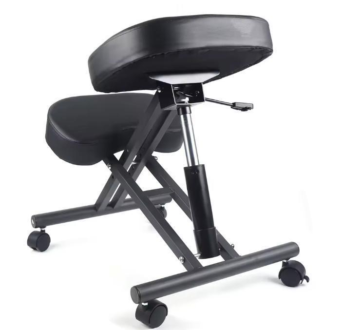 Ergonomische kniestoel zwart verstelbaar met wielen en pomp, Huis en Inrichting, Bureaustoelen, Bureaukruk, Zwart, Nieuw, Ergonomisch