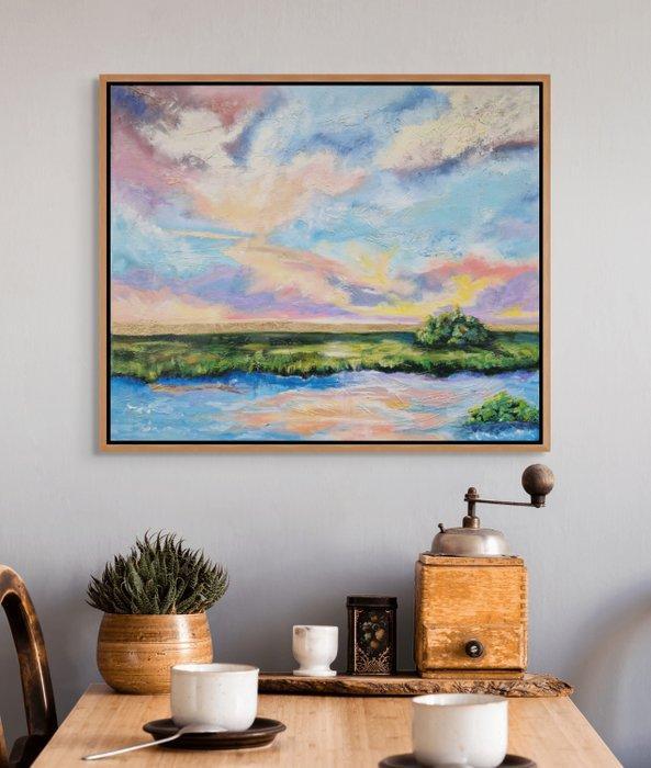 Irina Morisch - Summertime- Oil landscape ready to hang, Antiek en Kunst, Kunst | Schilderijen | Modern