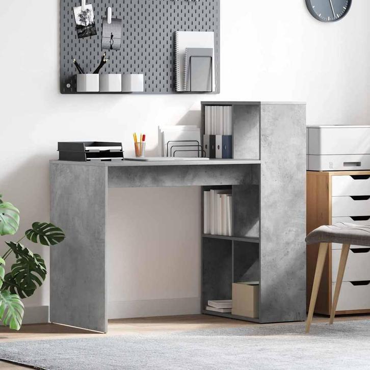 vidaXL Bureau met plank Beton Grijs 108 x 55 x 103.5 cm, Huis en Inrichting, Bureaus, Nieuw, Verzenden