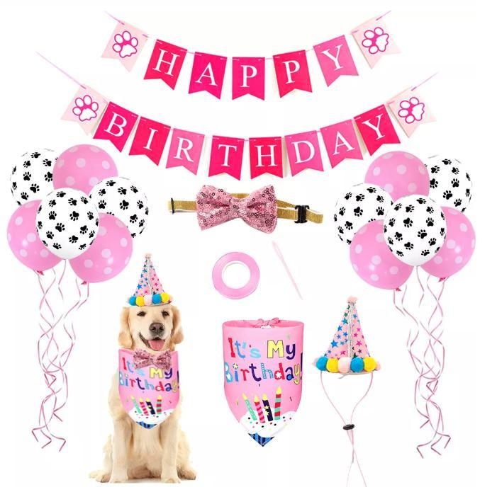 Verjaardags set voor de hond roze pootjes, Dieren en Toebehoren, Honden-accessoires, Nieuw, Ophalen of Verzenden