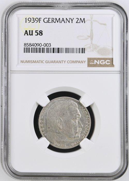 Duitsland, Derde Rijk 2 Reichsmark 1939 / AU 58 - Paul von, Postzegels en Munten, Munten | Europa | Niet-Euromunten