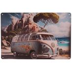 Metalen Plaatje - Retro Camper Lichtblauw Mediteraanse Achte, Ophalen of Verzenden, Nieuw