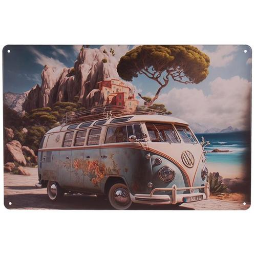 Metalen Plaatje - Retro Camper Lichtblauw Mediteraanse Achte, Huis en Inrichting, Woonaccessoires | Tekstborden en Spreuken, Nieuw