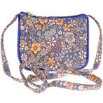 Mini schoudertasje blauw met gekleurde bloemetjes - 11x10 cm, Sieraden, Tassen en Uiterlijk, Tassen | Schoudertassen, Ophalen of Verzenden