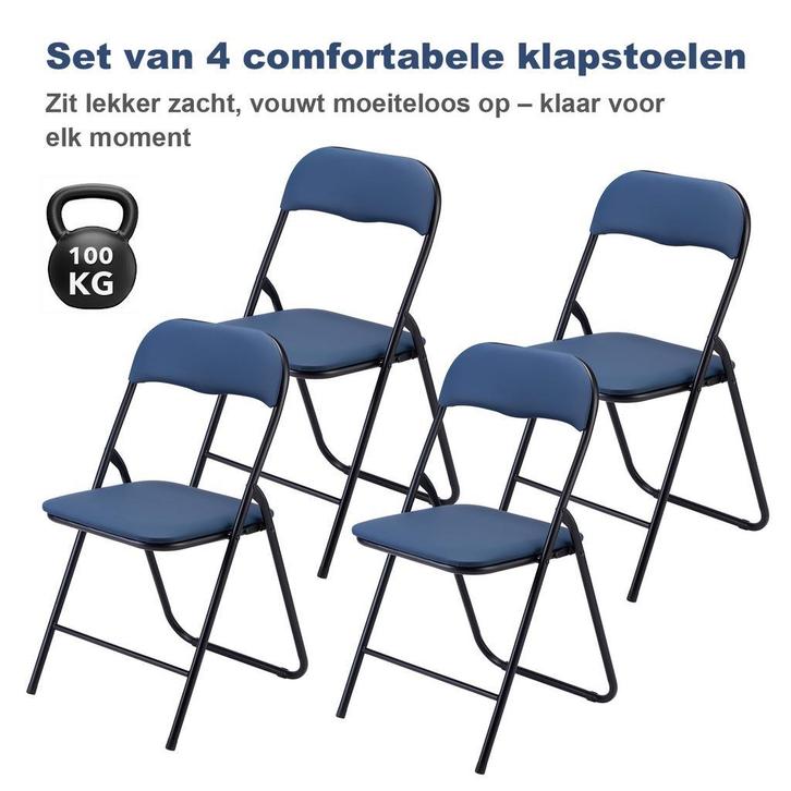 BARDI 4 Stuks Klapstoelen met Kussentjes 100KG - BLAUW, Huis en Inrichting, Stoelen, Vier, Blauw, Nieuw, Kunststof, Metaal, Ophalen of Verzenden