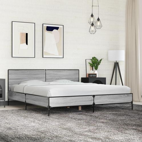 vidaXL Bedframe bewerkt hout metaal grijs sonoma eiken, Huis en Inrichting, Slaapkamer | Bedden, 80 cm, 200 cm, Grijs, Eenpersoons