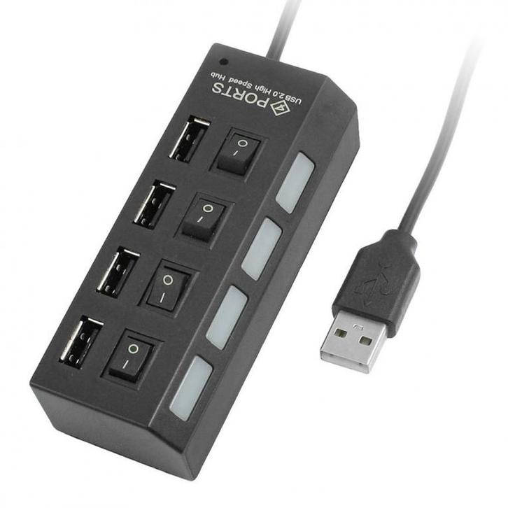 4Poort USB 2.0 Hub Zwart Met Switch, Doe-het-zelf en Verbouw, Overige Doe-het-zelf en Verbouw, Nieuw, Ophalen of Verzenden
