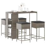 vidaXL 5-delige Tuinbarset met kussens poly rattan grijs, Verzenden, Nieuw, Rotan, 4 zitplaatsen