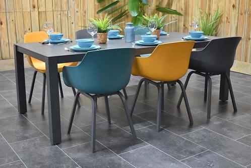 Veneto Tafel 220 Keramischblad Dark Grey met 6 Bristol Alumi, Tuin en Terras, Tuinsets en Loungesets, Eettafel, Stoel, 6 zitplaatsen
