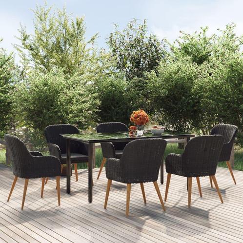 vidaXL 7-delige Tuinset met kussens zwart, Tuin en Terras, Tuinsets en Loungesets, Tuinset, Nieuw, 6 zitplaatsen, Rotan, Verzenden