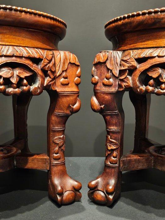 Hardhouten bijzettafels met marmer inleg - Hout, Marmer -, Antiek en Kunst, Antiek | Overige Antiek