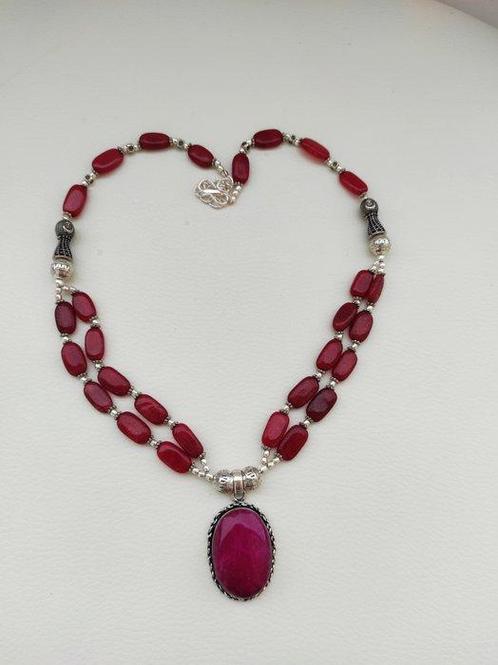 Zonder Minimumprijs - Halsketting Zilver, robijnrode steen -, Sieraden, Tassen en Uiterlijk, Kettingen