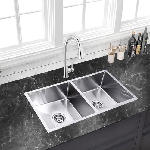 Dubbele Spoelbak | Wasbak | 87x44x20cm | RVS | Zilver, Huis en Inrichting, Keuken | Keukenelementen, Minder dan 25 cm, Overige kleuren