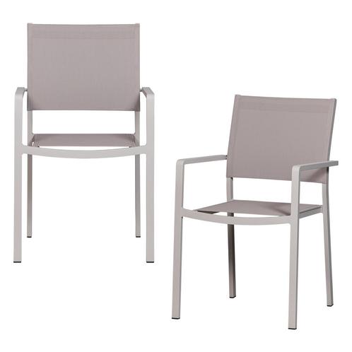 Fowl Eetstoel set van 2 Aluminium  Textileen Zand Exotan, Tuin en Terras, Tuinstoelen, Nieuw, Verzenden