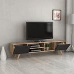 [en.casa] TV meubel Assens 160x31x40 cm Eiken en zwart, Verzenden, Nieuw