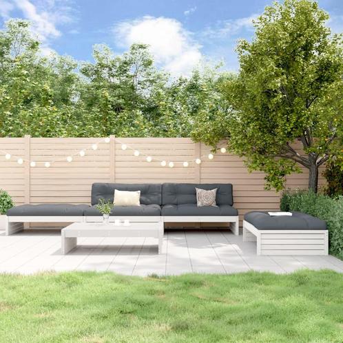 vidaXL 5-delige Loungeset met kussens massief hout wit, Tuin en Terras, Tuinsets en Loungesets, Loungeset, Nieuw, 5 zitplaatsen
