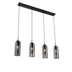 Art Deco hanglamp zwart met smoke glas 4-lichts - Laura, Huis en Inrichting, Lampen | Hanglampen, Nieuw, Glas, Art Deco, 75 cm of meer