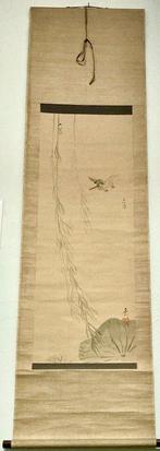 Kakejiku hanging scroll IJsvogel met visje 1900-1910 -, Antiek en Kunst