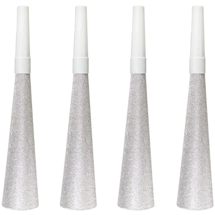 Feesttoeters Zilver 19cm 4st, Hobby en Vrije tijd, Feestartikelen, Nieuw, Verzenden