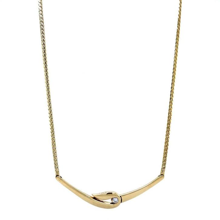 Gouden choker met diamant 42 cm 14 karaat, Sieraden, Tassen en Uiterlijk, Kettingen, Wit, Zo goed als nieuw, Goud, Verzenden