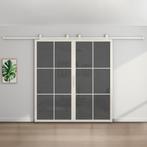 Dubbele stalen schuifdeur - 6 Vlaks - Wit - Rook glas, 75 tot 150 cm, Nieuw, 150 tot 225 cm, Metaal