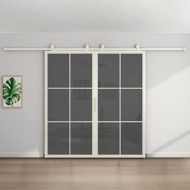 Dubbele stalen schuifdeur - 6 Vlaks - Wit - Rook glas, Doe-het-zelf en Verbouw, Kozijnen en Schuifpuien, Inclusief glas, Nieuw