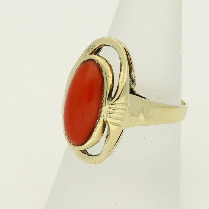 Ring - 14 karaat Geel goud - Bloedkoraal, Sieraden, Tassen en Uiterlijk, Ringen