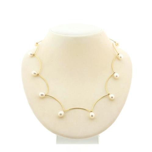 Gouden collier met parels | 44,5 cm (schakelketting), Sieraden, Tassen en Uiterlijk, Kettingen, Overige kleuren, Gebruikt, Met edelsteen