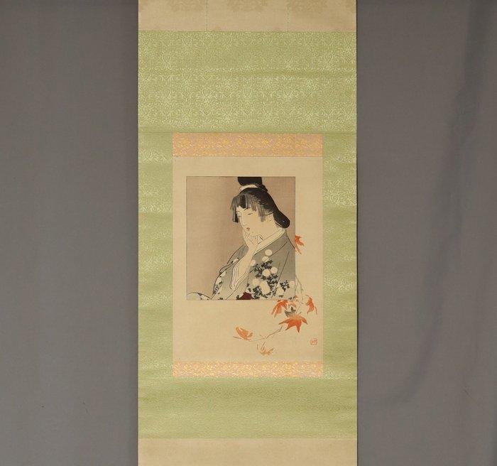 Beauty under Autumn Foliage (woodblock print) - With seal, Antiek en Kunst, Antiek | Overige Antiek