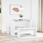 vidaXL 3-delige Eettafel en bankenset bewerkt hout wit, Huis en Inrichting, Complete eetkamers, Verzenden, Nieuw