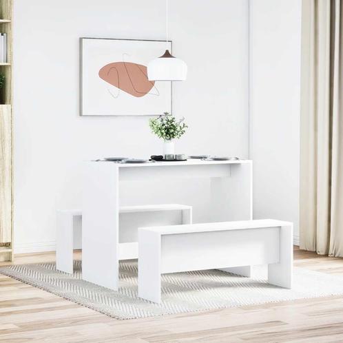 vidaXL 3-delige Eettafel en bankenset bewerkt hout wit, Huis en Inrichting, Complete eetkamers, Nieuw, Verzenden