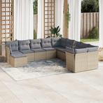 vidaXL 11-delige Tuinset met kussens poly rattan beige, Tuin en Terras, Verzenden, Nieuw, Rotan, Tuinset