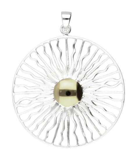Zilveren Zon met gouden bol XL, Sieraden, Tassen en Uiterlijk, Kettinghangers, Verzenden