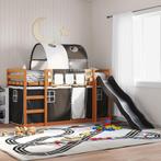 vidaXL Stapelbed met glijbaan en gordijnen wit en zwart, 90 cm, Eenpersoons, Verzenden, Zwart